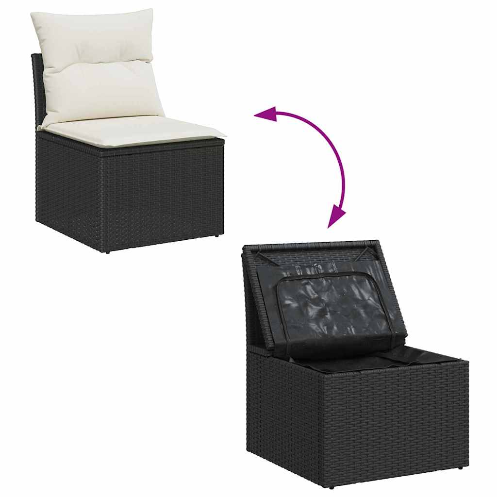 Garten-Sofa-Set mit Speicher 9 pcs Schwarz Poly Rattan